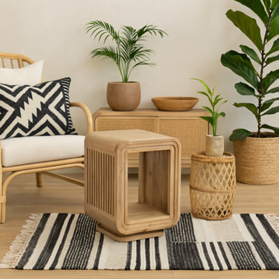 Wyld Haus Arizona Carved Natural Mango Wood Open Bedside Table - image 1