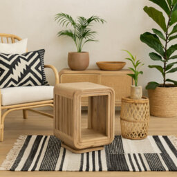 Wyld Haus Arizona Carved Natural Mango Wood Open Bedside Table - thumbnail 1