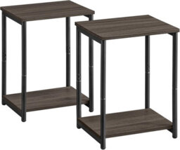 Songmics Double Side Set, Industrial Two-Level Tables For Living Areas, Chestnut Brown And Ink Black - thumbnail 7