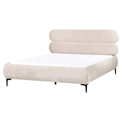 Beliani Bed Velvet Lessay 160 X 200 Cm (Eu King Size) Light Beige - image 1