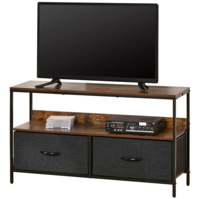 Brown Tv Console Cabinet With 2 Foldable Linen Storage Drawers - image 1
