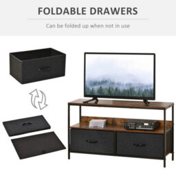 Brown Tv Console Cabinet With 2 Foldable Linen Storage Drawers - thumbnail 5