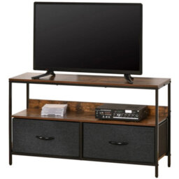 Brown Tv Console Cabinet With 2 Foldable Linen Storage Drawers - thumbnail 1