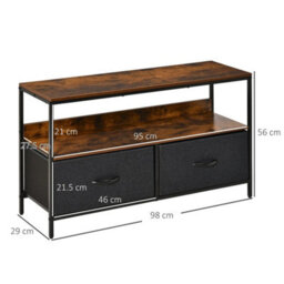 Brown Tv Console Cabinet With 2 Foldable Linen Storage Drawers - thumbnail 2
