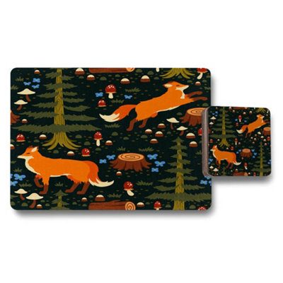 Benjamin Tate Design Forest Foxes Collection Placemats And Coasters Set Wood Bottom Limited Edition Exclusive - image 1