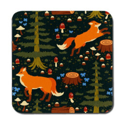 Benjamin Tate Design Forest Foxes Collection Placemats And Coasters Set Wood Bottom Limited Edition Exclusive - thumbnail 3