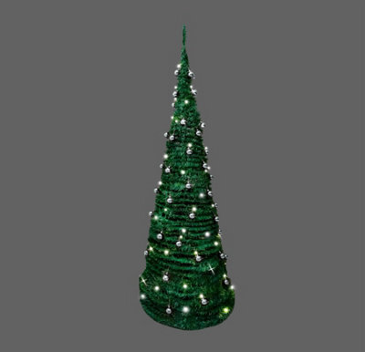 Shatchi 6Ft Prelit Pop Up Christmas Tree With Silver Baubles And Battery Operated Led Warm White Lights - image 1