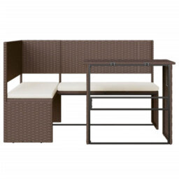 Berkfield Garden Sofa With Table And Cushions L-Shaped Brown Poly Rattan - thumbnail 3