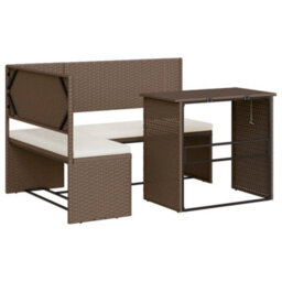 Berkfield Garden Sofa With Table And Cushions L-Shaped Brown Poly Rattan - thumbnail 2