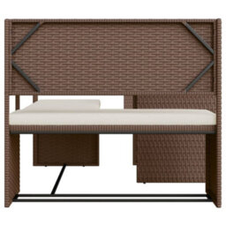 Berkfield Garden Sofa With Table And Cushions L-Shaped Brown Poly Rattan - thumbnail 4