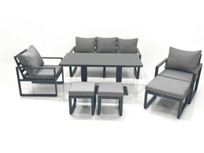 Fimous 8 Seater Aluminium Outdoor Garden Furniture Set With Adjustable Rising Lifting Dining Table 3 Seater Sofa 2 Chair Dark Grey - image 1