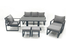 Fimous 8 Seater Aluminium Outdoor Garden Furniture Set With Adjustable Rising Lifting Dining Table 3 Seater Sofa 2 Chair Dark Grey - thumbnail 1