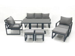 Fimous 8 Seater Aluminium Outdoor Garden Furniture Set With Adjustable Rising Lifting Dining Table 3 Seater Sofa 2 Chair Dark Grey - thumbnail 2