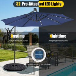 Costway 3 X 3M Cantilever Parasol Backyard Patio Offset Umbrella W/ 32 Solar-Powered Led Lights - thumbnail 6