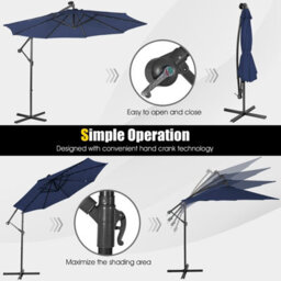 Costway 3 X 3M Cantilever Parasol Backyard Patio Offset Umbrella W/ 32 Solar-Powered Led Lights - thumbnail 7