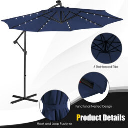 Costway 3 X 3M Cantilever Parasol Backyard Patio Offset Umbrella W/ 32 Solar-Powered Led Lights - thumbnail 8
