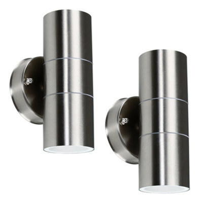 Valuelights Gainsford Pair Of Modern Ip44 Rated Brushed Chrome Outdoor Garden Up Down Security Wall Lights - image 1