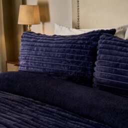 Ohs Ribbed Duvet Cover Faux Fur Winter Warm Bedding Set, Navy - King - thumbnail 2