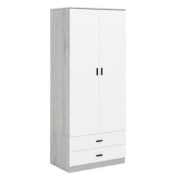 Urbnliving 180Cm Tall Wooden 2 Door Wardrobe Ash Grey Carcass And White Drawers With 2 Drawers Bedroom Storage Hanging Bar Clothes - thumbnail 4