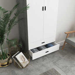 Urbnliving 180Cm Tall Wooden 2 Door Wardrobe Ash Grey Carcass And White Drawers With 2 Drawers Bedroom Storage Hanging Bar Clothes - thumbnail 5