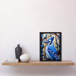 Artery8 Blue Jay Geometric Artwork Wild Bird Perched On Tree Polygonal Forest Landscape Wall Art Print - A4 Size - thumbnail 2