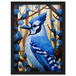 Artery8 Blue Jay Geometric Artwork Wild Bird Perched On Tree Polygonal Forest Landscape Wall Art Print - A4 Size - thumbnail 1
