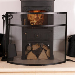 Charles Bentley Hornbeam Fireguard Iron Contemporary Curved Design Black Boarder Silver Mesh - thumbnail 1