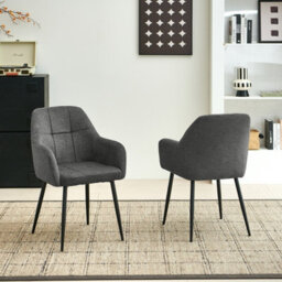 Sonara Modern Set Of 2 Dining Chairs With Plush Chenille, Curved Backrest And Metal Legs - thumbnail 1