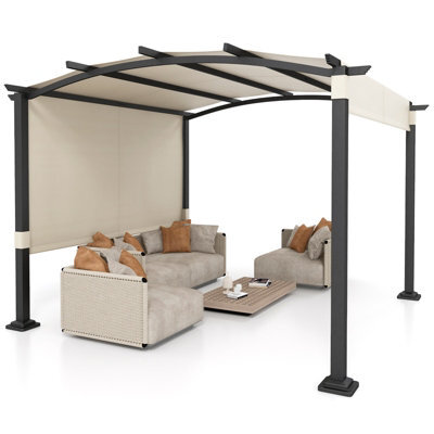 Costway 305 X 305 Cm Outdoor Pergola W/ Retractable Sunshade Canopy Arched Patio Garden Shelter - image 1