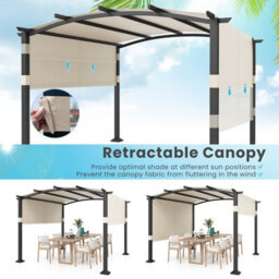 Costway 305 X 305 Cm Outdoor Pergola W/ Retractable Sunshade Canopy Arched Patio Garden Shelter - thumbnail 5