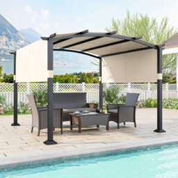 Costway 305 X 305 Cm Outdoor Pergola W/ Retractable Sunshade Canopy Arched Patio Garden Shelter - thumbnail 3