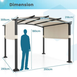 Costway 305 X 305 Cm Outdoor Pergola W/ Retractable Sunshade Canopy Arched Patio Garden Shelter - thumbnail 2
