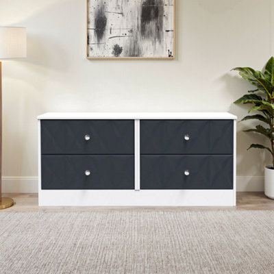 San Jose Ready Assembled Matt Indigo & White No Effect 4 Drawer Wide Chest (H)521mm (W)1146mm (D)395mm - image 1