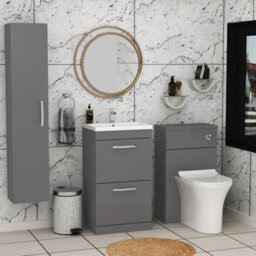 Royal Bathrooms Turin 1000mm Indigo Grey Gloss 2 Drawer Furniture Pack With Mid Edge Basin & Slim Breeze Back To Wall Toilet - thumbnail 3