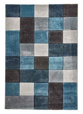 Blue/grey Rug, Modern Geometric Handmade Rug, Stain-Resistant Rug, Blue/grey Rug For Bedroom & Diningroom-60 X 230Cm (Runner) - image 1