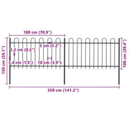 Walplus Garden Fence With Hoop Top Steel 359X100 Cm Black - thumbnail 5