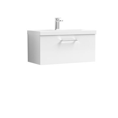 Balterley Bramshall Modern Bathroom Wall Hung 1 Soft Close Drawer Vanity Unit & Mid-Edge Basin, Gloss White, 810mm - image 1