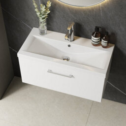 Balterley Bramshall Modern Bathroom Wall Hung 1 Soft Close Drawer Vanity Unit & Mid-Edge Basin, Gloss White, 810mm - thumbnail 3