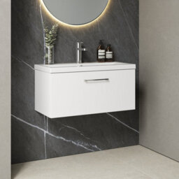 Balterley Bramshall Modern Bathroom Wall Hung 1 Soft Close Drawer Vanity Unit & Mid-Edge Basin, Gloss White, 810mm - thumbnail 4