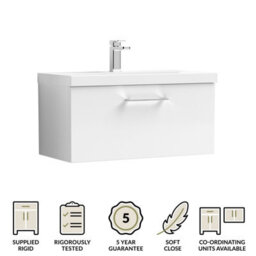 Balterley Bramshall Modern Bathroom Wall Hung 1 Soft Close Drawer Vanity Unit & Mid-Edge Basin, Gloss White, 810mm - thumbnail 6