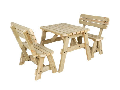 Arbor Garden Solutions Victoria Wooden Picnic Bench And Table Set, Rounded Outdoor Dining Set With Backrest(3Ft, Natural Finish) - image 1