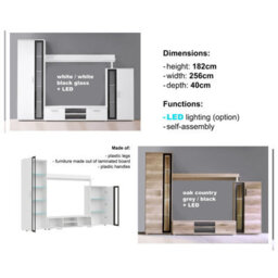 Bentley Modern Tv Entertainment Unit  Oak Grey Black Glass Living Room Furniture Set With Led Lights - thumbnail 5