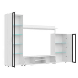 Bentley Modern Tv Entertainment Unit  Oak Grey Black Glass Living Room Furniture Set With Led Lights - thumbnail 4