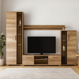 Bentley Modern Tv Entertainment Unit  Oak Grey Black Glass Living Room Furniture Set With Led Lights - thumbnail 3