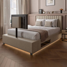 X Rocker Xr Living Maisie Velvet Tv Bed With Under Frame Led Lights - Double - Natural Stone - thumbnail 1