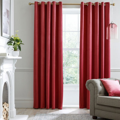 Laurence Llewelyn-Bowen Montrose Velvet Blackout Pair Of Burgundy Eyelet Curtains - image 1
