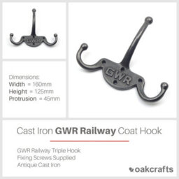 Oakcrafts - Gwr Railway Triple Coat Hook - 160mm X 125mm - thumbnail 2