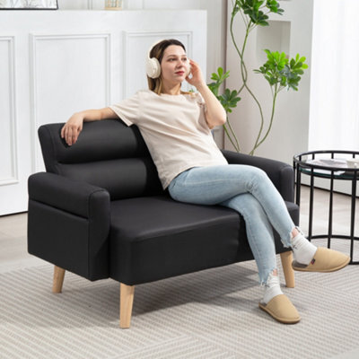 Homcom 2 Seater Sofa Settee, Modern Faux Leather Couch With Wood Legs - image 1