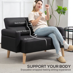 Homcom 2 Seater Sofa Settee, Modern Faux Leather Couch With Wood Legs - thumbnail 5