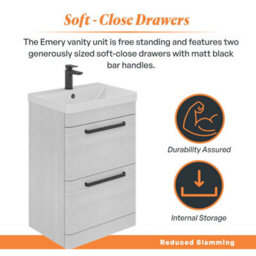 Plum&clay Emery Textured White Floor Standing Bathroom Vanity Unit & Basin Set With Black Handles (W)60Cm (H)86Cm - thumbnail 4